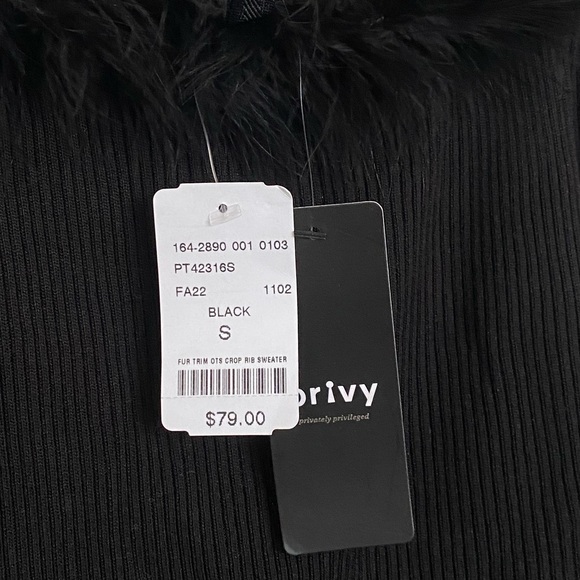 M Boutique Black Ribbed Top with Fuzzy Sleeves - Picture 2 of 2